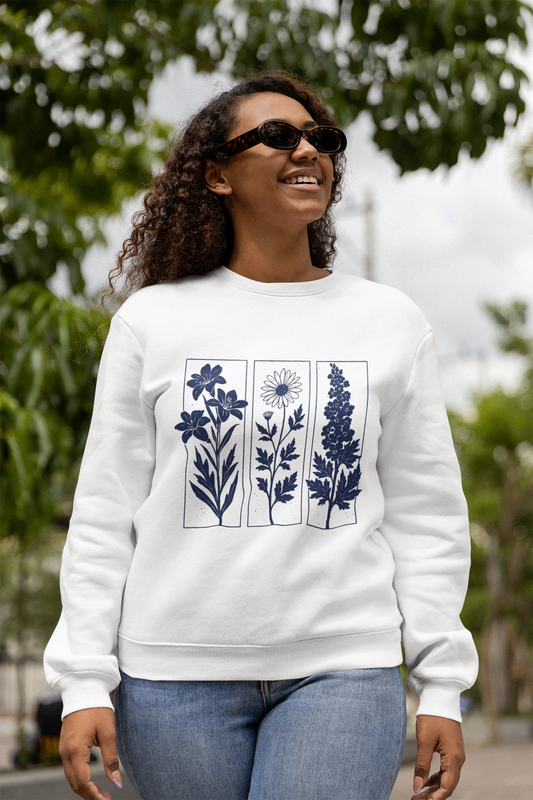 White Botanical Trio Crewneck Sweatshirt