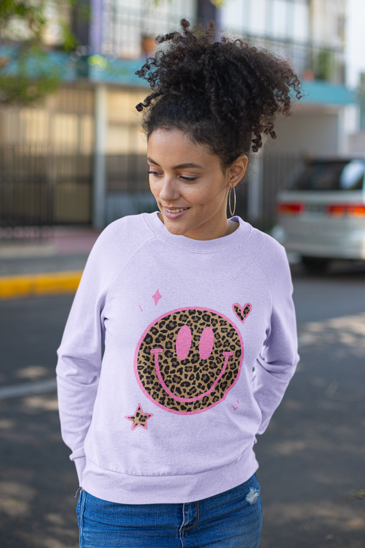 Lavender Leopard Print Smiley Face Sweatshirt